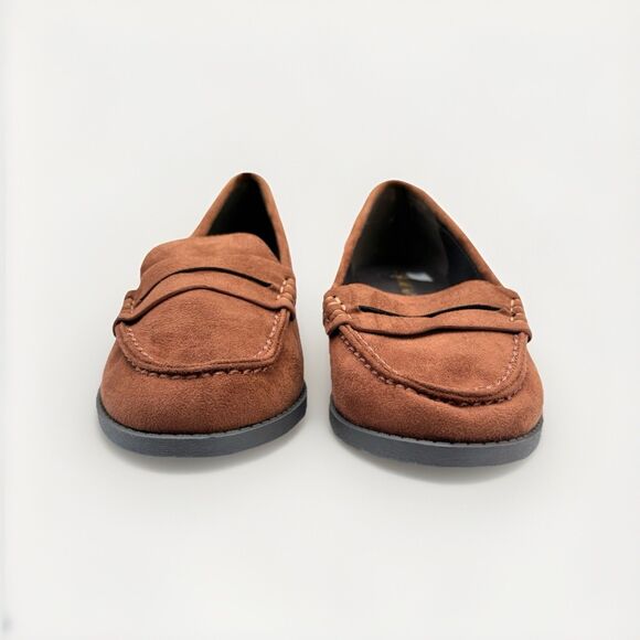 Soda Women’s Shoes Slip On Chunky Mid Heel- size 7 Cognac/ brown  Suede Loafers - Picture 2 of 8